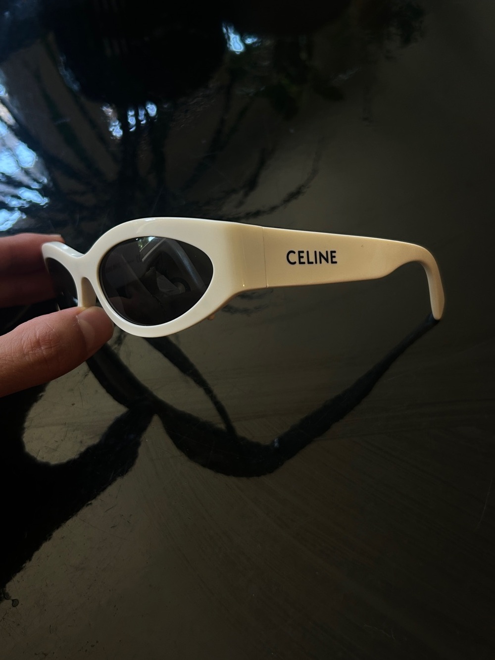 Celine White Oval Sunglasses with Black Lenses